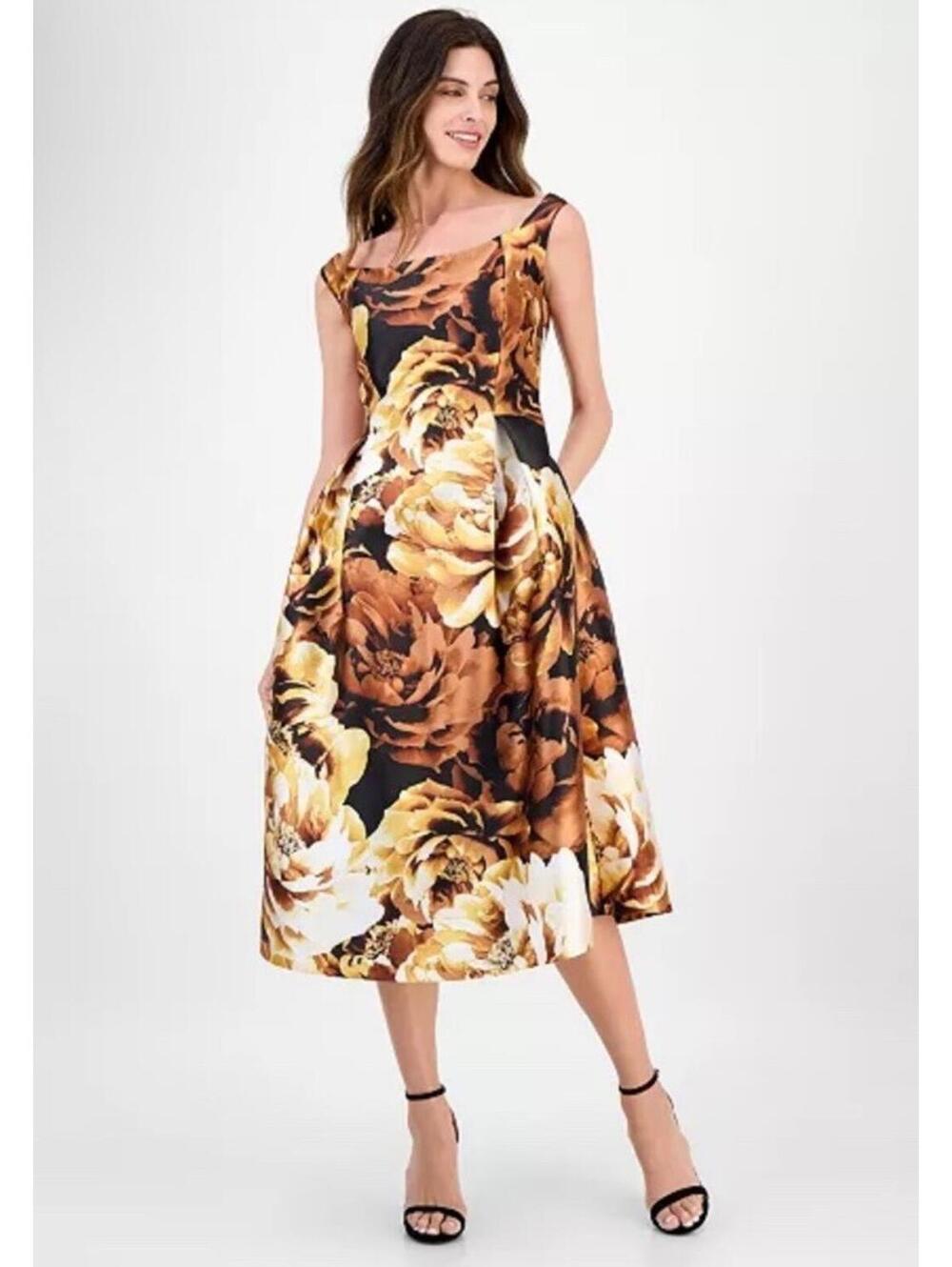 New Julia Jordan Floral Off-the-Shoulder Cocktail Dress In Gold Sz 2 $188